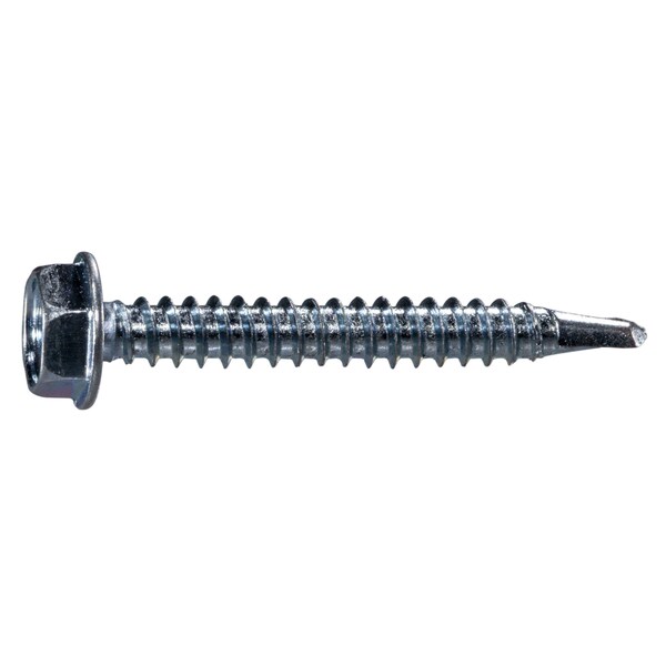 Self-Drilling Screw, #10 x 1-1/2 in, Zinc Plated Steel Flange Hex Head External Hex Drive, 30 PK